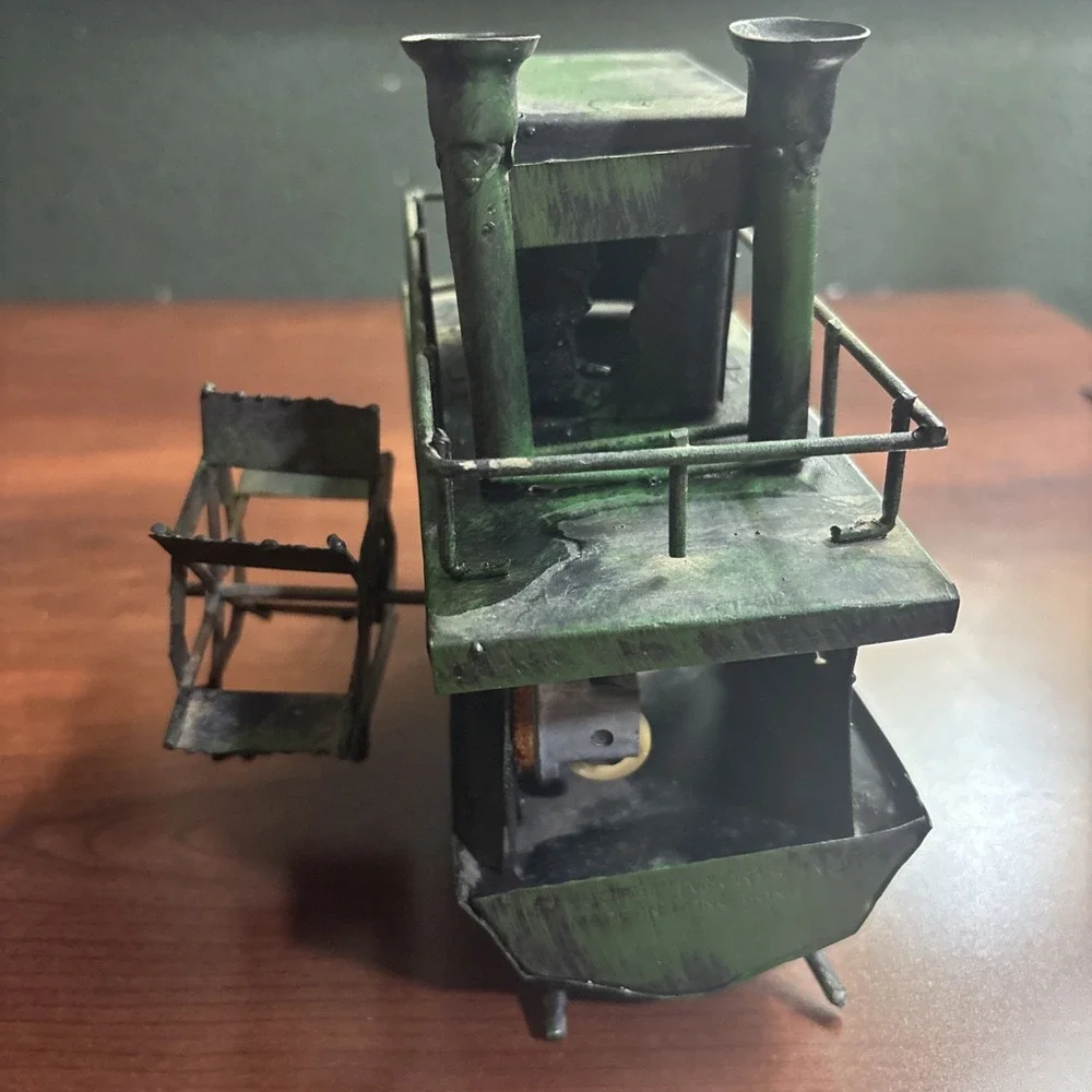 VTG George Imp Copper Tin metal Sculpture wind-up propeller Music Box River Boat